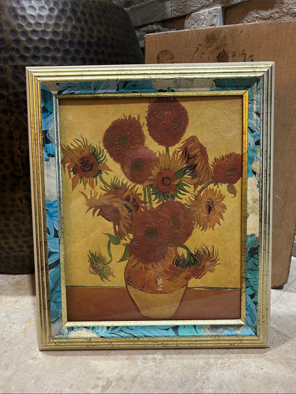 VAN GOGH Vintage Book Print- “Sunflowers” in a Vintage Frame
